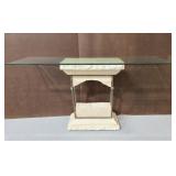 Marble stone like, metal, & glass top sofa table