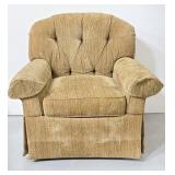 Vintage retro green tufted swivel arm chair