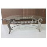Heavy glass top metal frame coffee table
