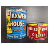 Two vintage coffee tins, empty