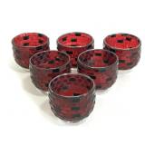Six red and black mosaic glass tealight holders