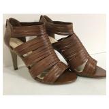 Franco Sarto brown leather open toed heels