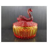 Jeanette glass Amberina lipstickholder/powder jar