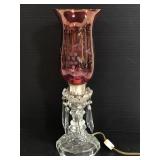 Vintage electric glass lamp w/ etched red shade