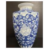 Blue a white floral ceramic vase
