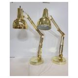 Two brass adjustable arm desk lamps