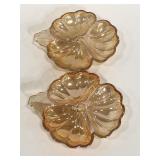 Two carnival glass flower shaped candy dishes