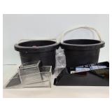 Buckets of poker chips, playing cards and sorters