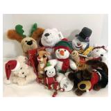 Basket of animated Christmas stuffed animals