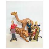 Made in Thailand dolls on stand, Camel and Tiger