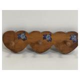 Wooden heart shaped three wall hook