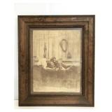 Framed primitive couple bathing picture