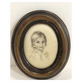 Small wooden framed drawing child portrait
