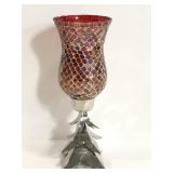 Red mosaic stained glass candlestick lamp