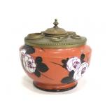 Antique porcelain inkwell w/ brass top