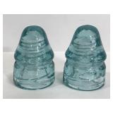 Pair of vintage Brookfield aqua glass insulators