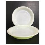 Two Pyrex lime green pie plates