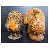 Vintage orange & yellow drip ceramic turkeys