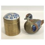 Porcelain and brass duck and trinket box