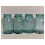 Four Ball blue glass Perfect Mason jars-no lids