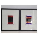 Two framed rug art pictures