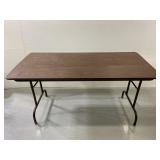 Metal folding table w/ faux wood laminate top