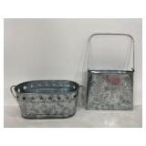 Pair of galvanized metal planter baskets