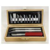 Hobby knife set with assorted blades in wood box