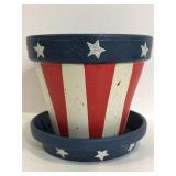 Patriotic painted terracotta flower pot