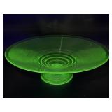 Vintage green uranium glass cake plate