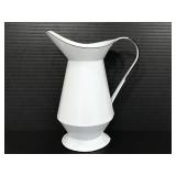 Large white enamel metal pitcher