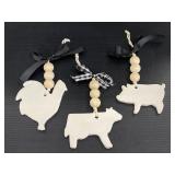 Lot of 3 handcrafted farm animal ornaments