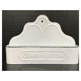 Small white metal enamel comb/brush holder