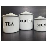 Enameled metal coffee, sugar, tea canisters