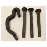 3 vintage metal stakes and hook