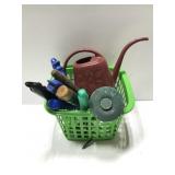 Basket of assorted garden tools