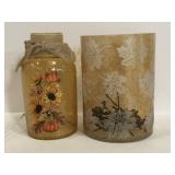 Two Autumn crackled glass twinkle light holders