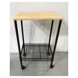 Rolling metal kitchen utility cart w/ wood top