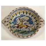 Handmade painted pottery bowl w/ handles