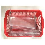 Basket of clear acrylic sliding shelves