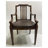 Vintage Maitland-Smith wood & leather arm chair