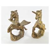 Small brass Pegasus and Unicorn figures