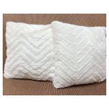 Two soft white chevron texture throw pillows
