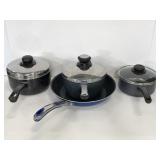 Assorted three pots with lids and one pan