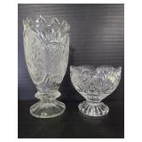 Floral cut glass vase & glass candy dish