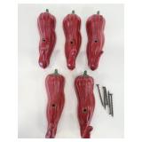 Five heavy cast iron Red Pepper hooks
