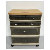 Plastic 6-drawer rolling storage w/ wood laminate
