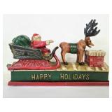 Vintage cast iron Happy Holidays Santa bank