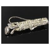 Rhinestone silver tone golf club brooch pin