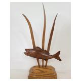 Original signed hand carved wood fish